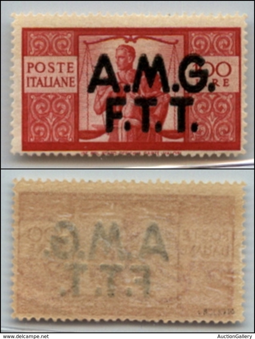 21628 TRIESTE - AMGFTT - 1947 – 100 Lire Democratica (17) – Soprastampa Smossa In Verticale (con Effetto Doppia Soprasta - Andere & Zonder Classificatie