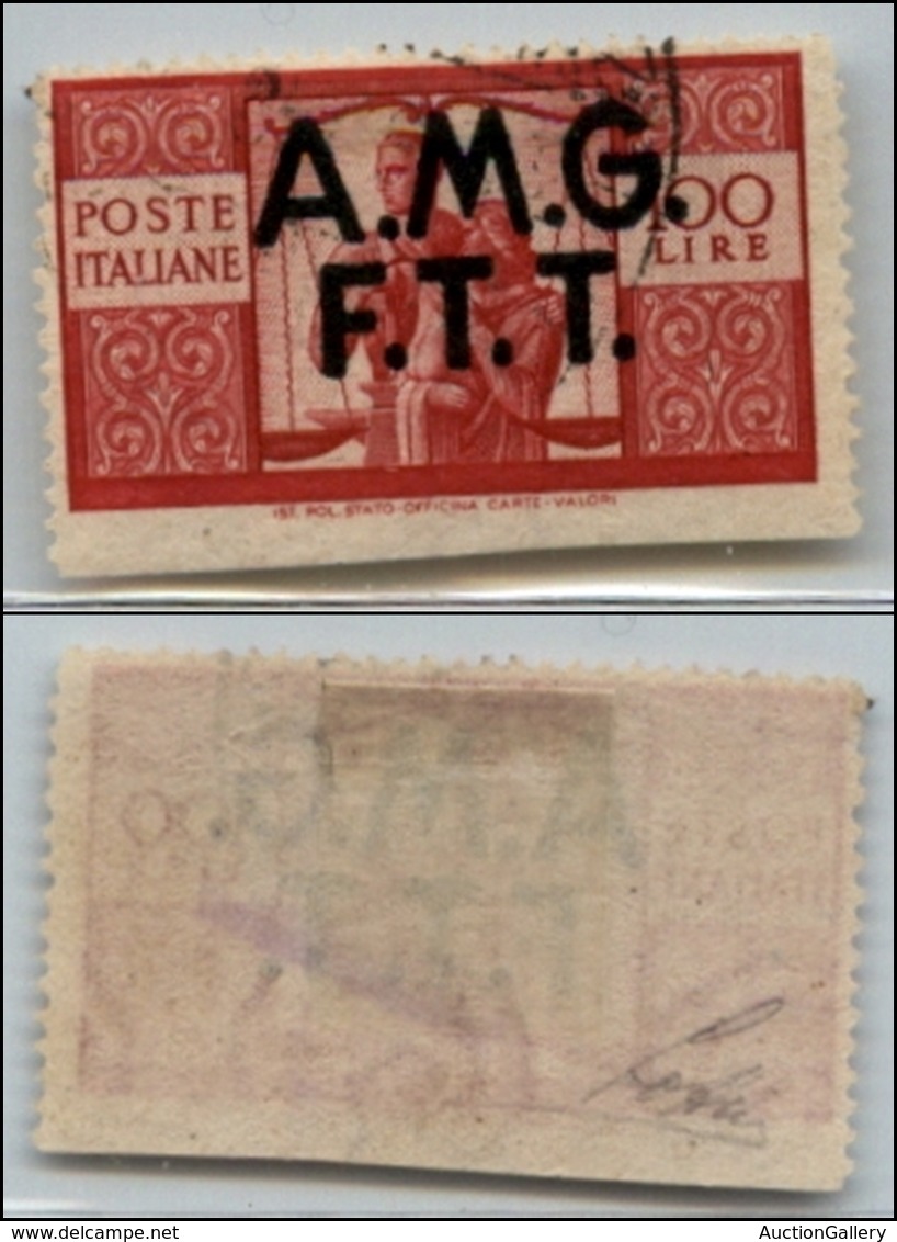 21630 TRIESTE - AMGFTT - 1947 – 100 Lire Democratica (17) Usato – Ritagliato In Basso Con Le Forbici Sul Salto Di Dentel - Sonstige & Ohne Zuordnung