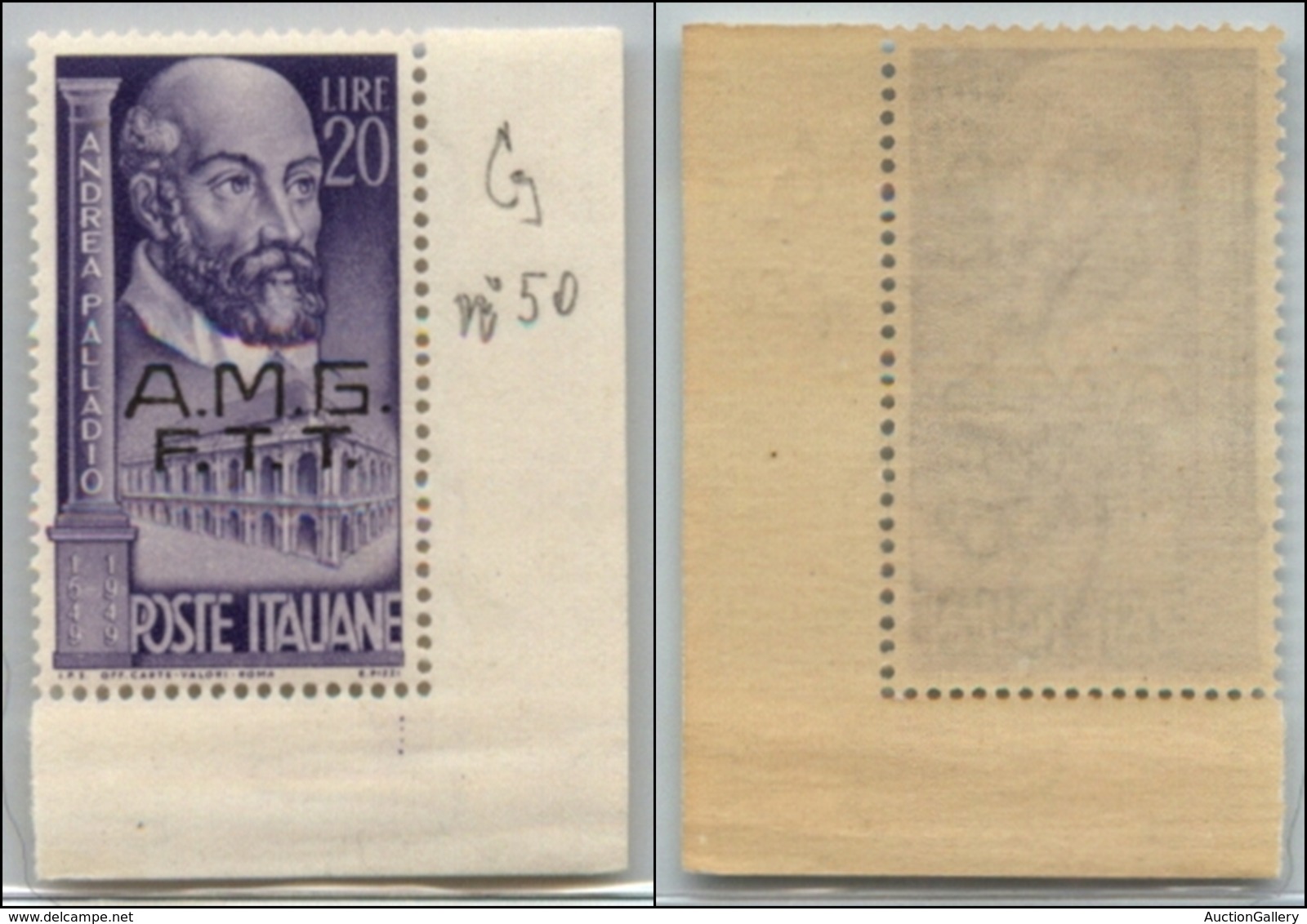 21643 TRIESTE - AMGFTT - 1949 – 20 Lire Palladio (50) Con G Rotto (pos. 50) – Gomma Integra - Autres & Non Classés