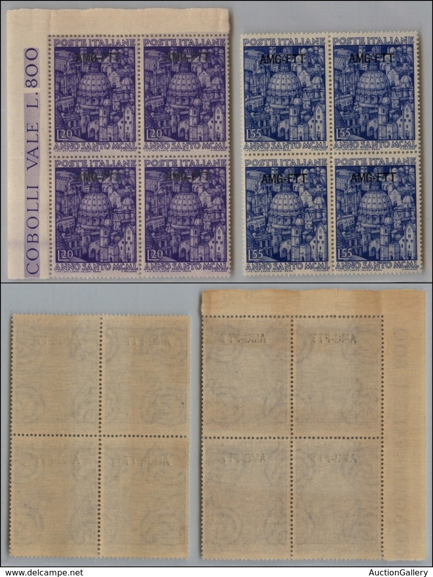 21652 TRIESTE - AMGFTT - 1950 - Anno Santo (73/74) - Serie Completa In Quartine - Gomma Integra Con Leggere Bande Brune  - Autres & Non Classés