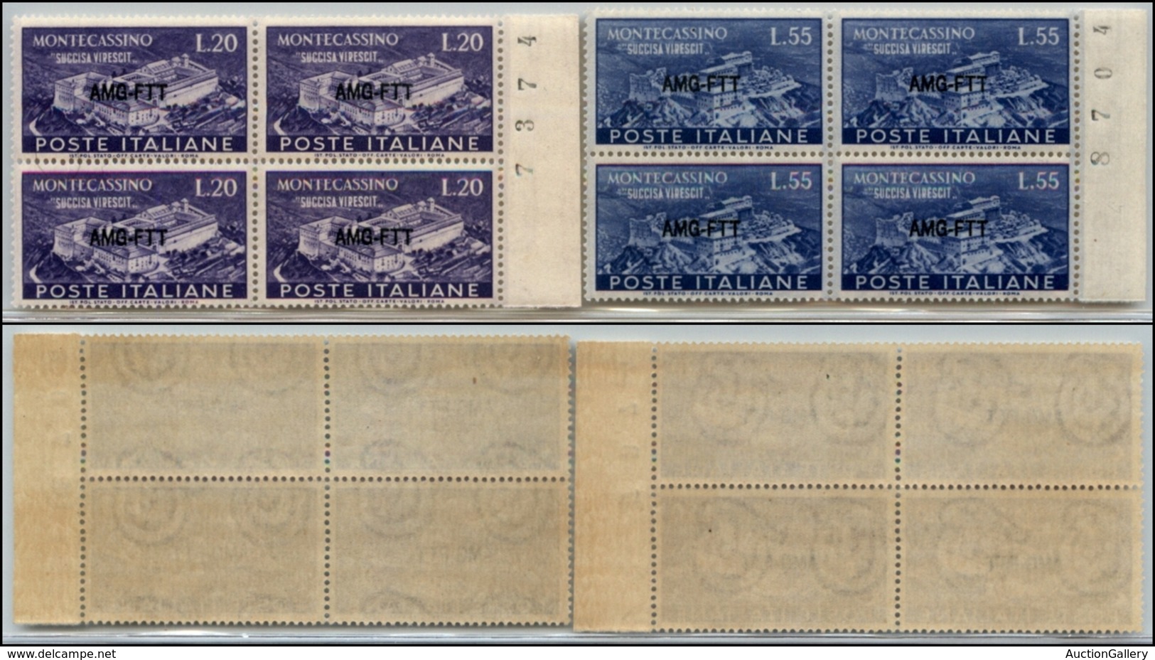 21668 TRIESTE - AMGFTT - 1951 - Montecassino (119/120) - Serie Completa In Quartine - Gomma Integra Con Leggere Bande Br - Autres & Non Classés