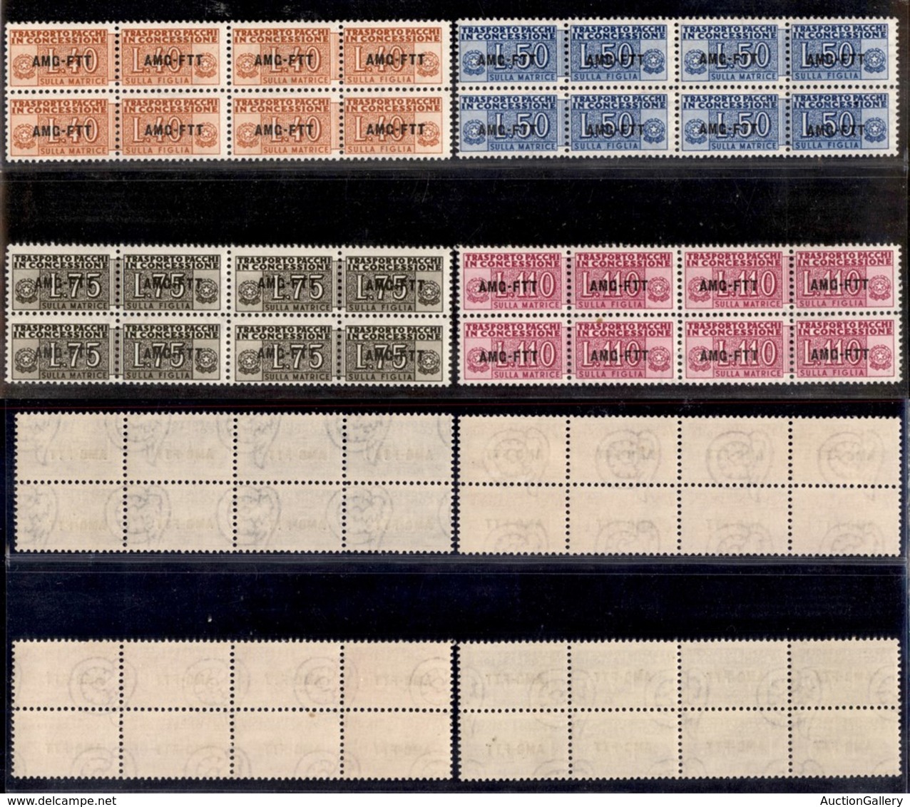 21693 TRIESTE - AMGFTT - 1953 - Pacchi In Concessione (1/4) Serie Completa Di 4 Valori In Quartine - Gomma Integra (500) - Autres & Non Classés
