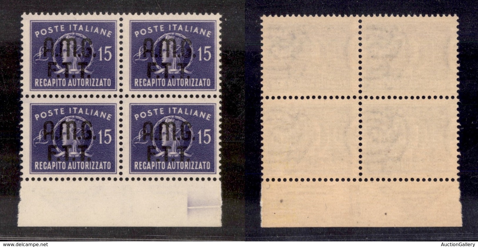 21700 TRIESTE - AMGFTT - 1949 - Quartina Del 15 Lire Violetto Recapito Autorizzato (3) - Gomma Integra Bordo Di Foglio ( - Autres & Non Classés