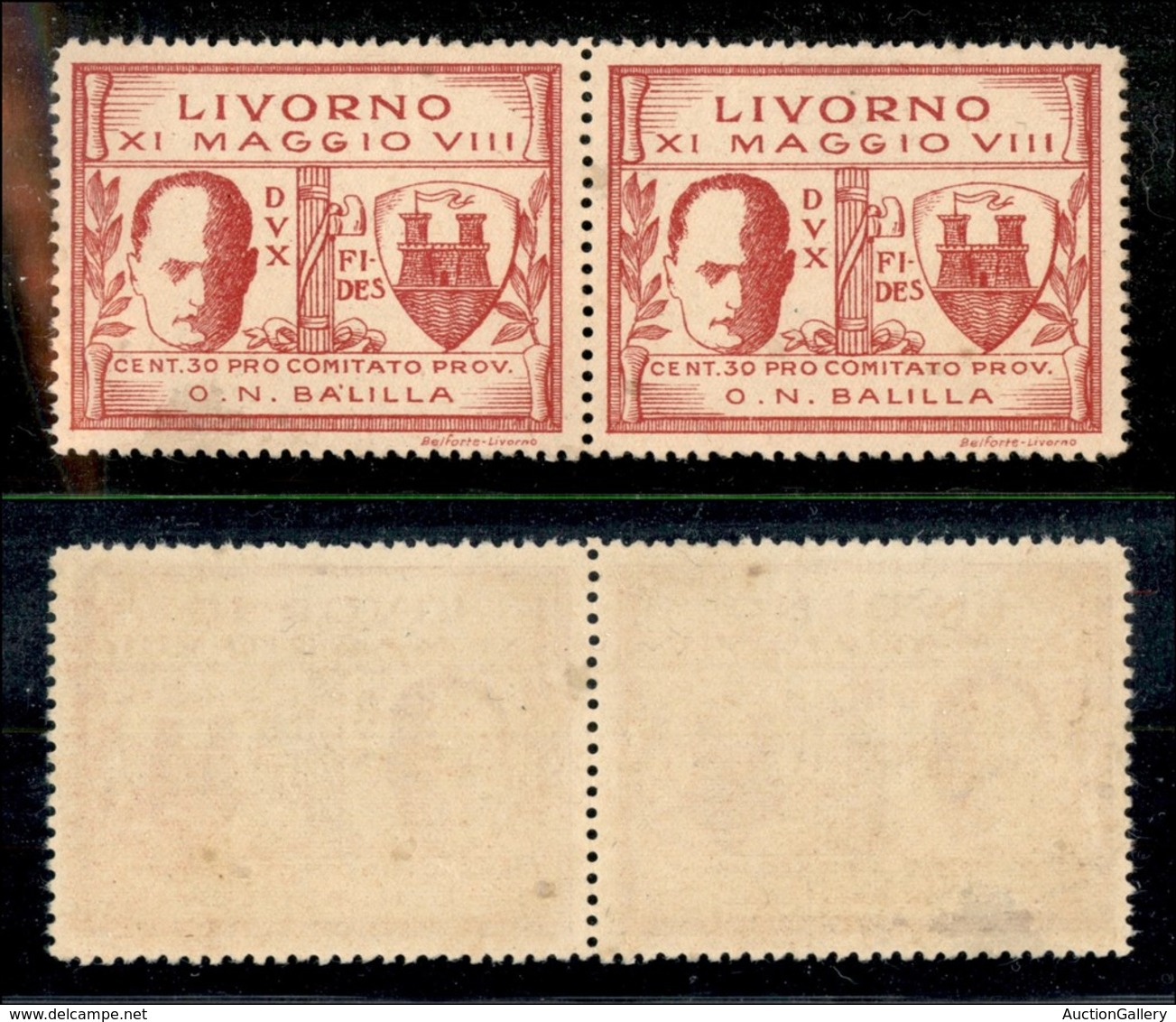 21750 ENISSIONI LOCALI - LIVORNO - 1930 – 30 Cent (1c+1) – Coppia Orizzontale (puntino Tra A E L A Sinistra) – Gomma Ori - Sonstige & Ohne Zuordnung