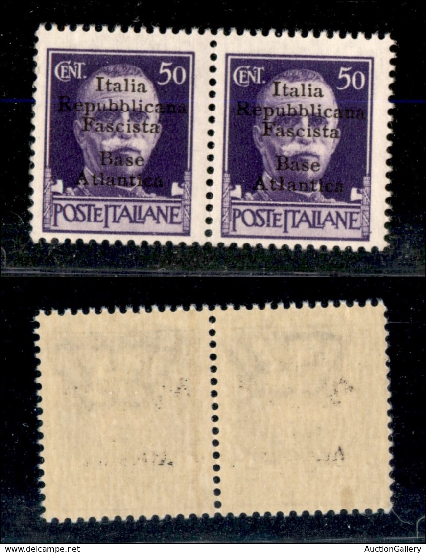 21767 ENISSIONI LOCALI - BASE ATLANTICA - 1943 – 50 Cent (11+11g) – Coppia Con L Diversa A Destra – Gomma Integra (330) - Autres & Non Classés