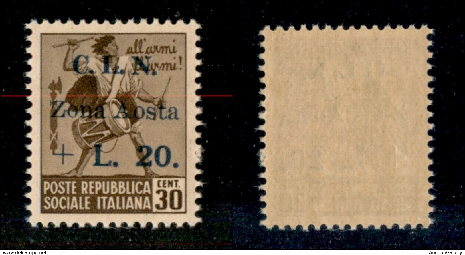 21831 EMISSIONI CLN - AOSTA - 1944 – 30 Cent + 20 Lire (7) – Gomma Integra (65) - Autres & Non Classés