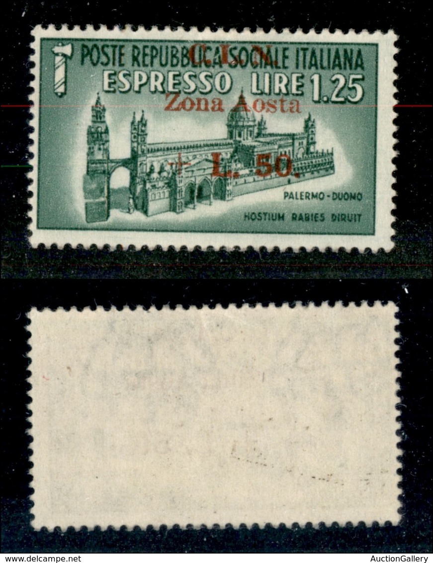 21832 EMISSIONI CLN - AOSTA - 1944 – 50 Lire Su 1,50 Espresso (8) – Gomma Integra (200) - Autres & Non Classés