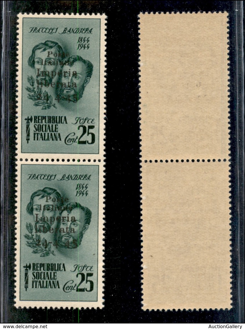 21854 EMISSIONI CLN - IMPERIA - 1945 – 25 Cent Bandiera (13b+13c) – Coppia Verticale Senza Trattini Dopo 24 E Dopo 4 – G - Andere & Zonder Classificatie