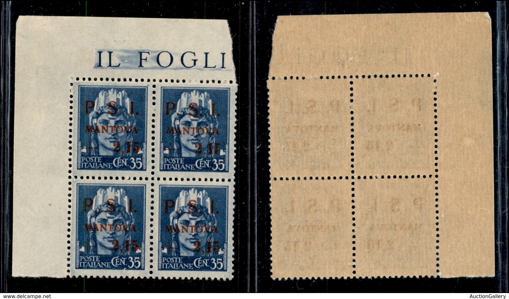 21874 EMISSIONI CLN - MANTOVA - 1945 – 35 Cent + 2,15 Lire (3) – Quartina Angolare – Punto Piccolo Dopo S (3yb) + Punto  - Sonstige & Ohne Zuordnung