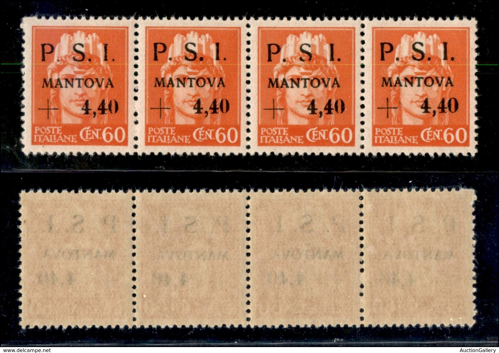 21881 EMISSIONI CLN - MANTOVA - 1945 - 60 Cent + 4,40 Lire (5yg+5 Varietà+5w+5) - Striscia Orizzontale Di 4 - S Punto Gr - Andere & Zonder Classificatie