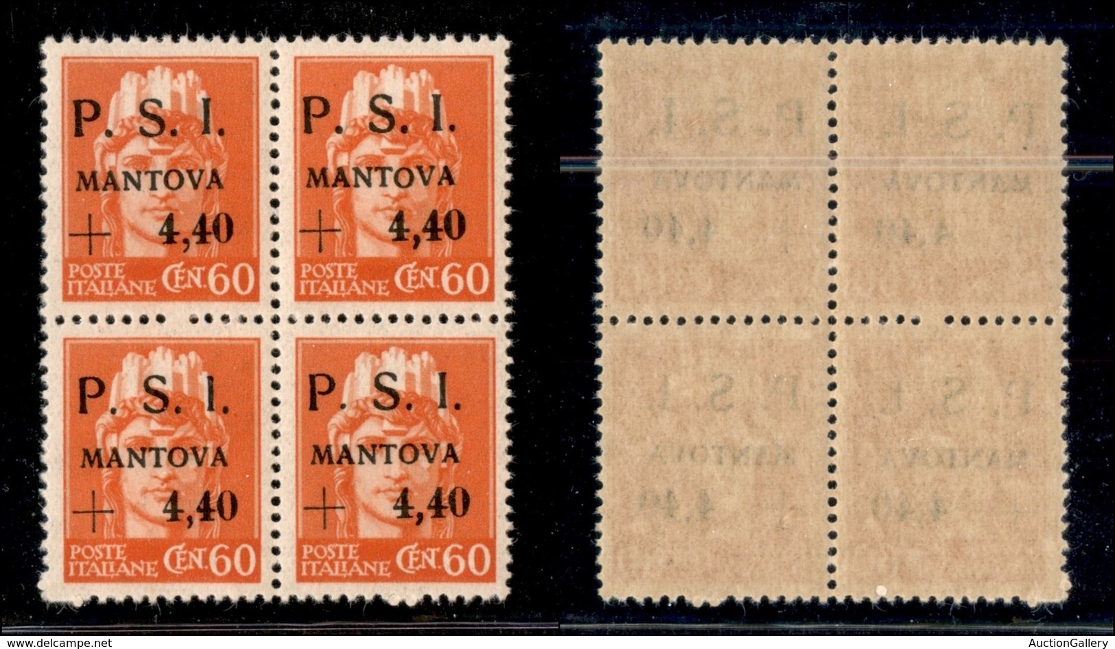 21882 EMISSIONI CLN - MANTOVA - 1945 - 60 Cent + 4,40 Lire (5+5yd+5+5y) In Quartina - Gomma Integra - Andere & Zonder Classificatie