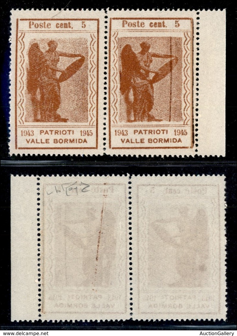 21891 EMISSIONI CLN - VALLE BORMIDA - 1945 - 5 Cent Vittoria (9m+9) - Coppia Bordo Foglio Con Virgola A Sinistra - Sempr - Autres & Non Classés