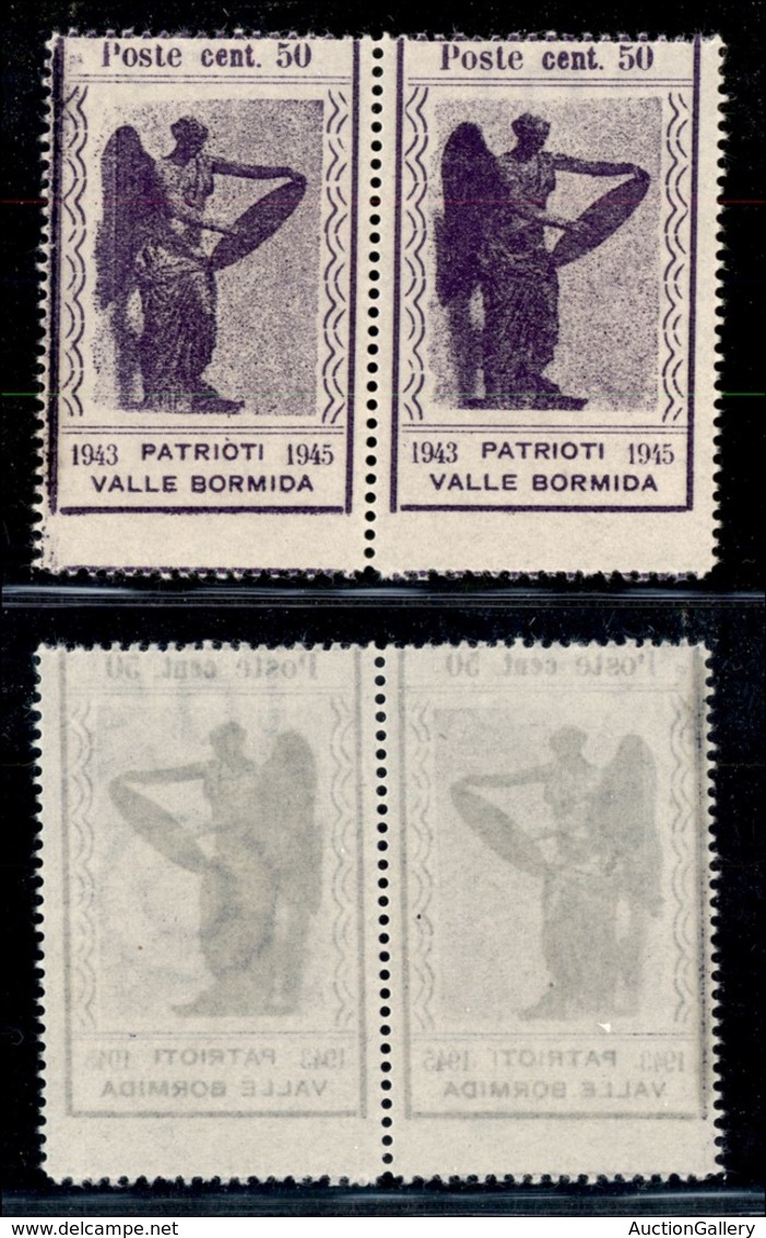 21902 EMISSIONI CLN - VALLE BORMIDA - 1945 - 50 Cent Vittoria (12bb+12) - Coppia Orizzontale - Filigrana RO A Sinistra - - Autres & Non Classés