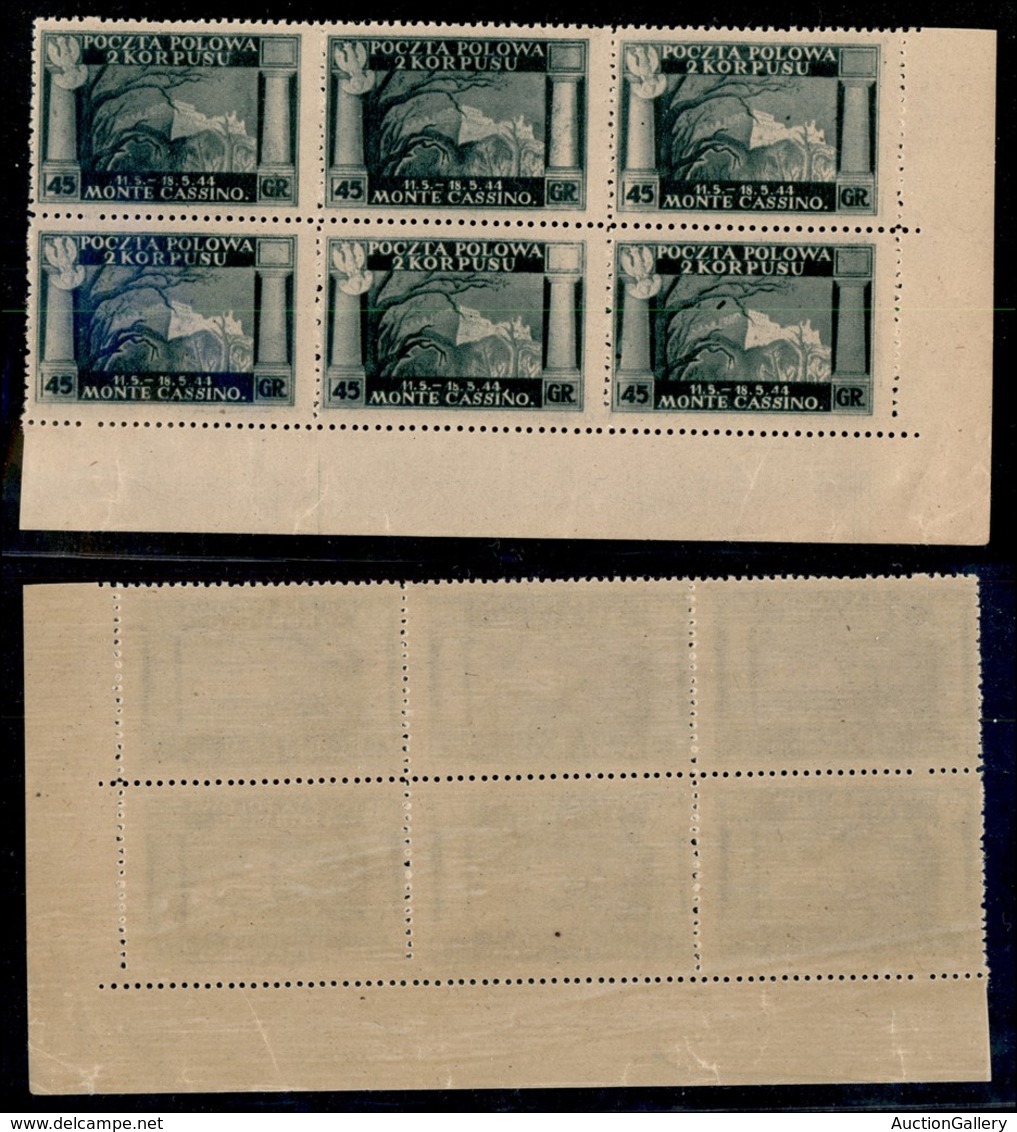 21909 CORPO POLACCO - POSTA ORDINARIA - 1946 - 45 Groszy (1) - Blocco Angolare Di 6 - Gomma Integra - Autres & Non Classés