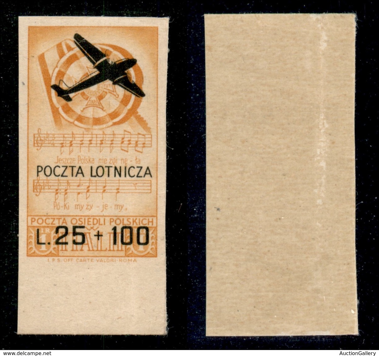 21924 CORPO POLACCO - POSTA AEREA - 1946 - 25 Lire + 100 (3a-Aerea) Non Dentellato - Gomma Integra Con Difetti - Traccia - Autres & Non Classés