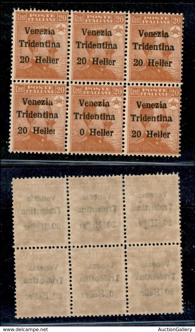 21973 OCCUPAZIONI - TRENTINO - ALTO ADIGE - 1918 – 0 Heller Su 20 Cent (30c) In Blocco Con 5 Normali (30) – Gomma Integr - Autres & Non Classés