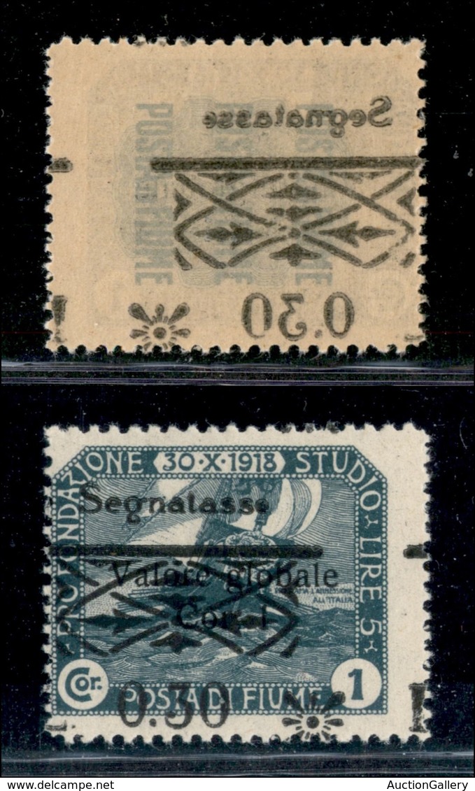 22094 OCCUPAZIONI - FIUME - 1921 - Segnatasse - 30 Cent Su 1 Corona (20s Varietà Za) Con Soprastampa Spostata A Sinistra - Autres & Non Classés