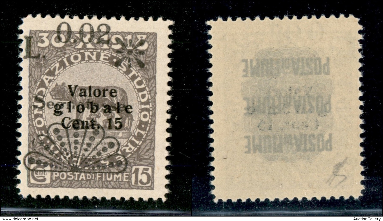 22106 OCCUPAZIONI - FIUME - 1921 - Segnatasse - 0,02 Lire Su 15 Cent (25q) Con Valore In Alto - Gomma Integra (90) - Autres & Non Classés