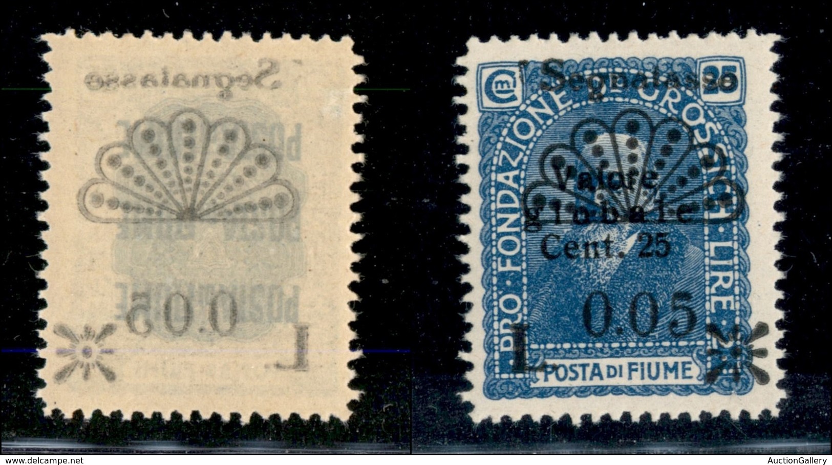 22112 OCCUPAZIONI - FIUME - 1921 - Segnatasse - 0,05 Lire Su 25 Cent (27zd) Con Decalco - Gomma Integra (30) - Autres & Non Classés