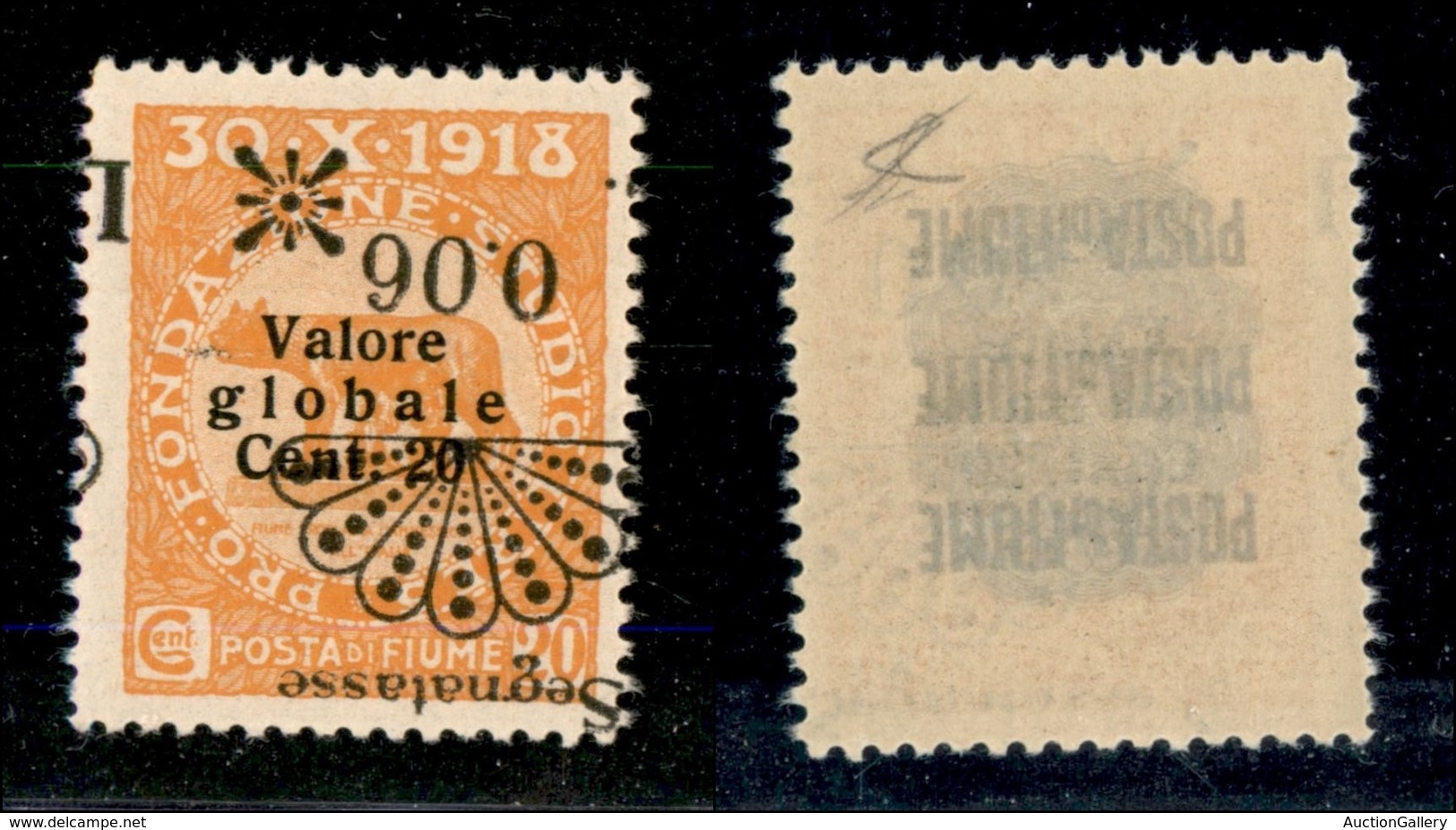 22113 OCCUPAZIONI - FIUME - 1921 - Segnatasse - 0,06 Lire Su 20 Cent (28db) Con Soprastampa Capovolta Spostata A Sinistr - Autres & Non Classés