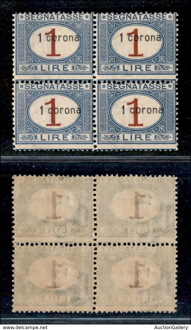 22137 OCCUPAZIONI - DALMAZIA - 1922 - Quartina Del 1 Corona Su 1 Lira Segnatasse (2) - Gomma Integra (150) - Autres & Non Classés