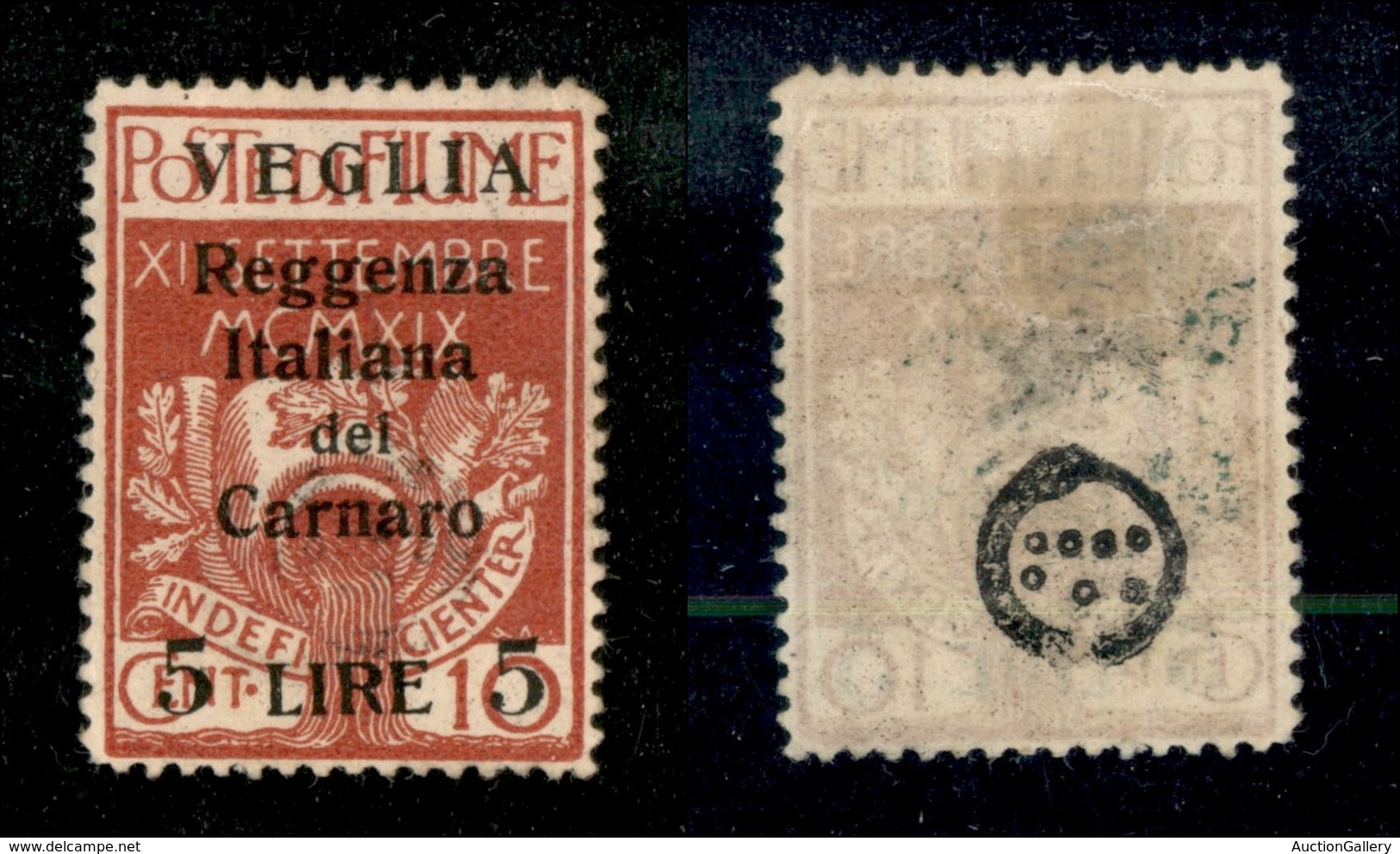 22161 OCCUPAZIONI - VEGLIA - 1920 - 5 Lire Su 10 Cent Fiume Soprastampato (145) - Nuovo Con Gomma (280) - Andere & Zonder Classificatie