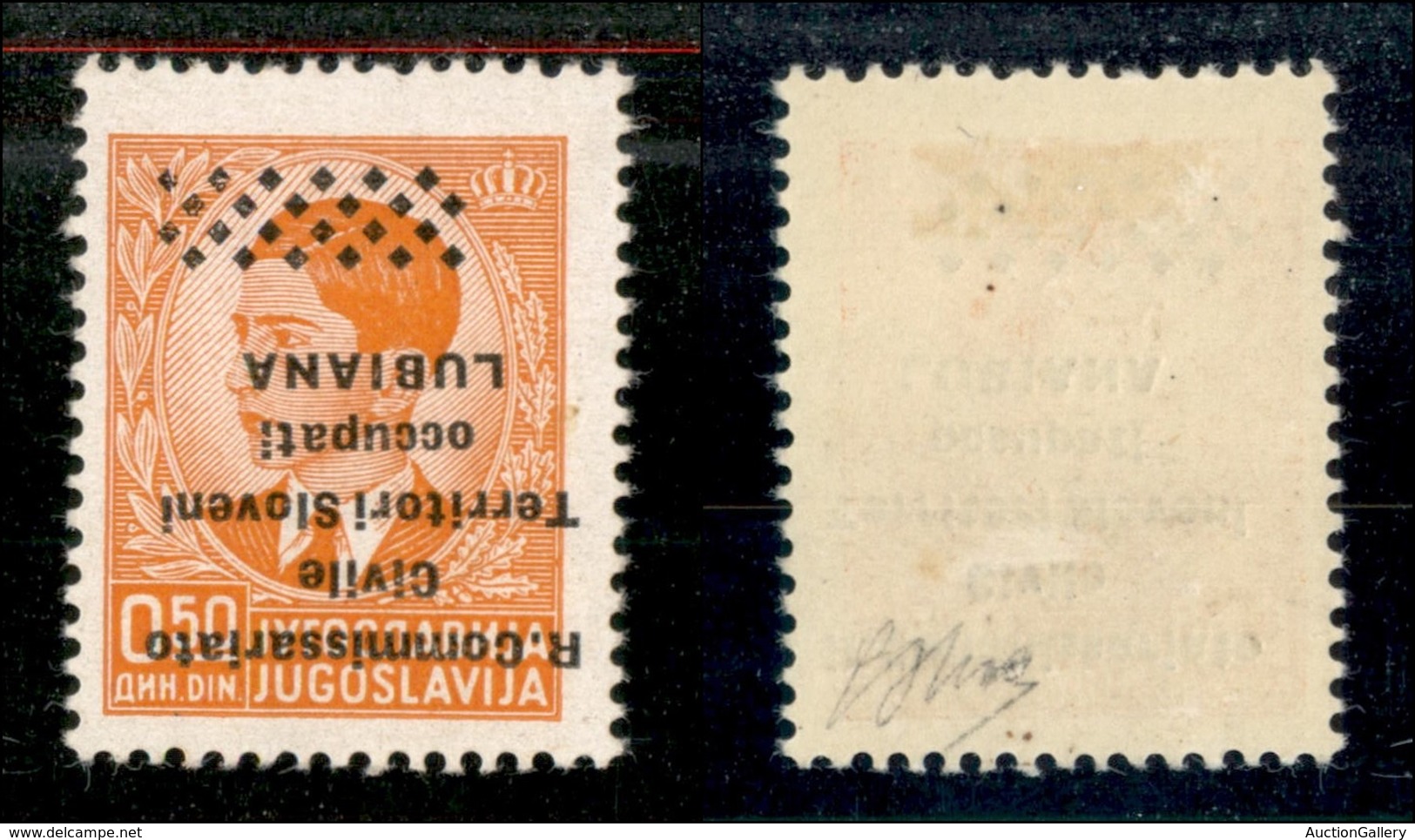 22196 OCCUPAZIONI - LUBIANA - 1941 – 50 Para (19a) Con Soprastampa Capovolta – Gomma Originale – Oliva (45) - Andere & Zonder Classificatie