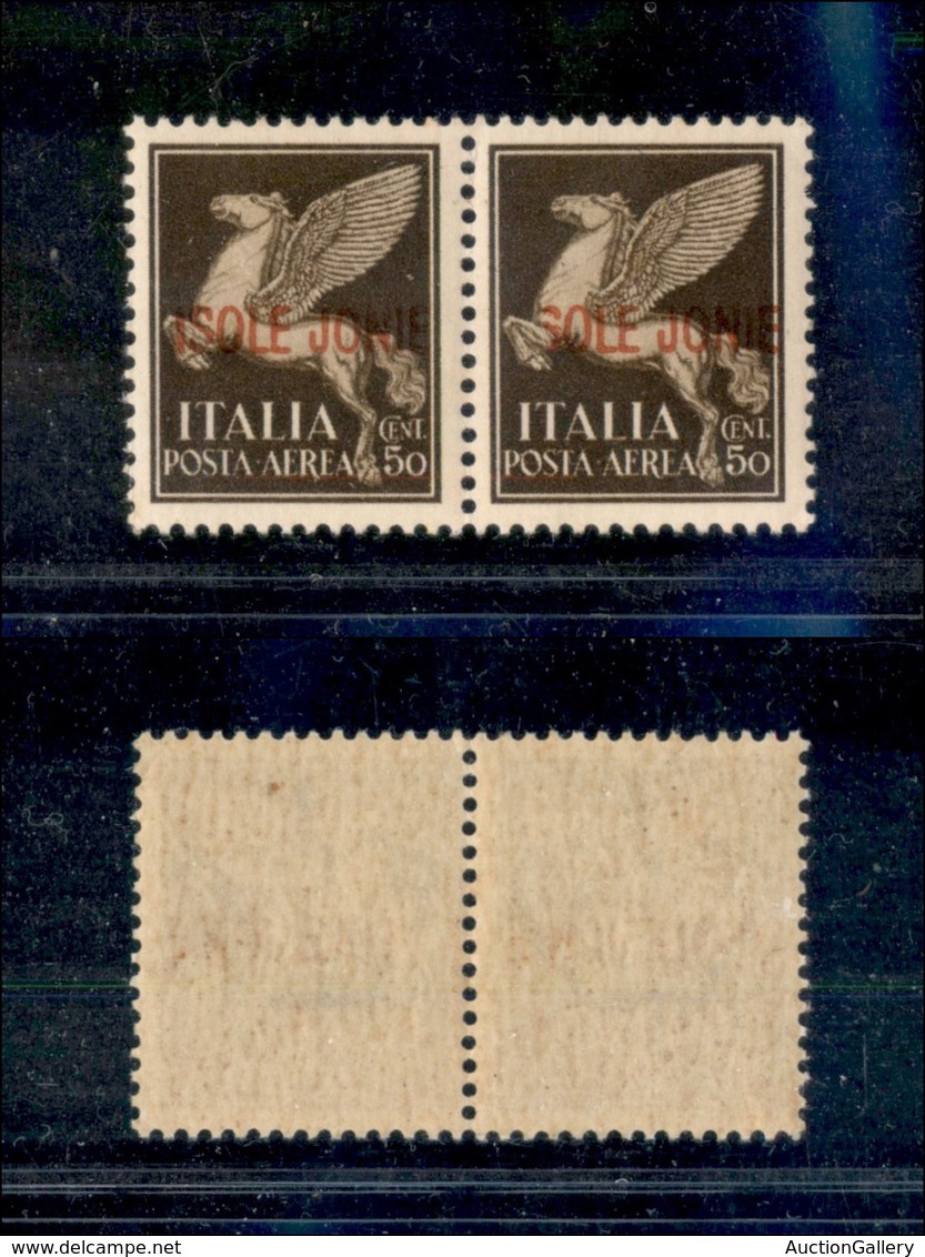 22252 OCCUPAZIONI - ISOLE IONIE - 1941 - Coppia Orizzontale Del 50 Cent (1+1aa-Aerea) - Errore "SOLE" Sul Valore Di Dest - Autres & Non Classés