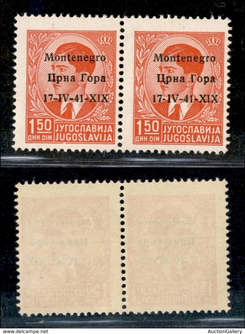 22273 OCCUPAZIONI - MONTENEGRO - 1941 – 1,50 Din (3pa) – Coppia Orizzontale Con Errori X1X – 7 Rotto Nel Pezzo Di Sinist - Autres & Non Classés