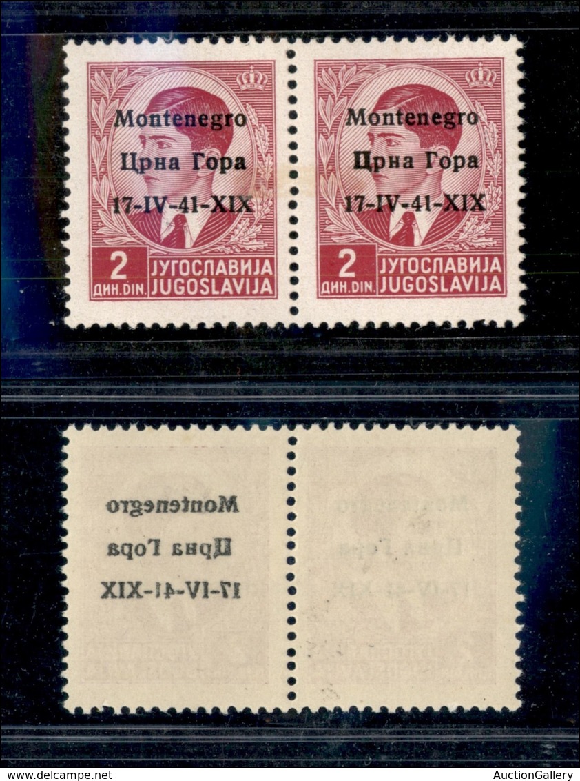 22277 OCCUPAZIONI - MONTENEGRO - 1941 - Coppia Del 2 Din Rosa Lilla (4+4k) - Decalco Della Soprastampa Sul Valore Di Des - Autres & Non Classés