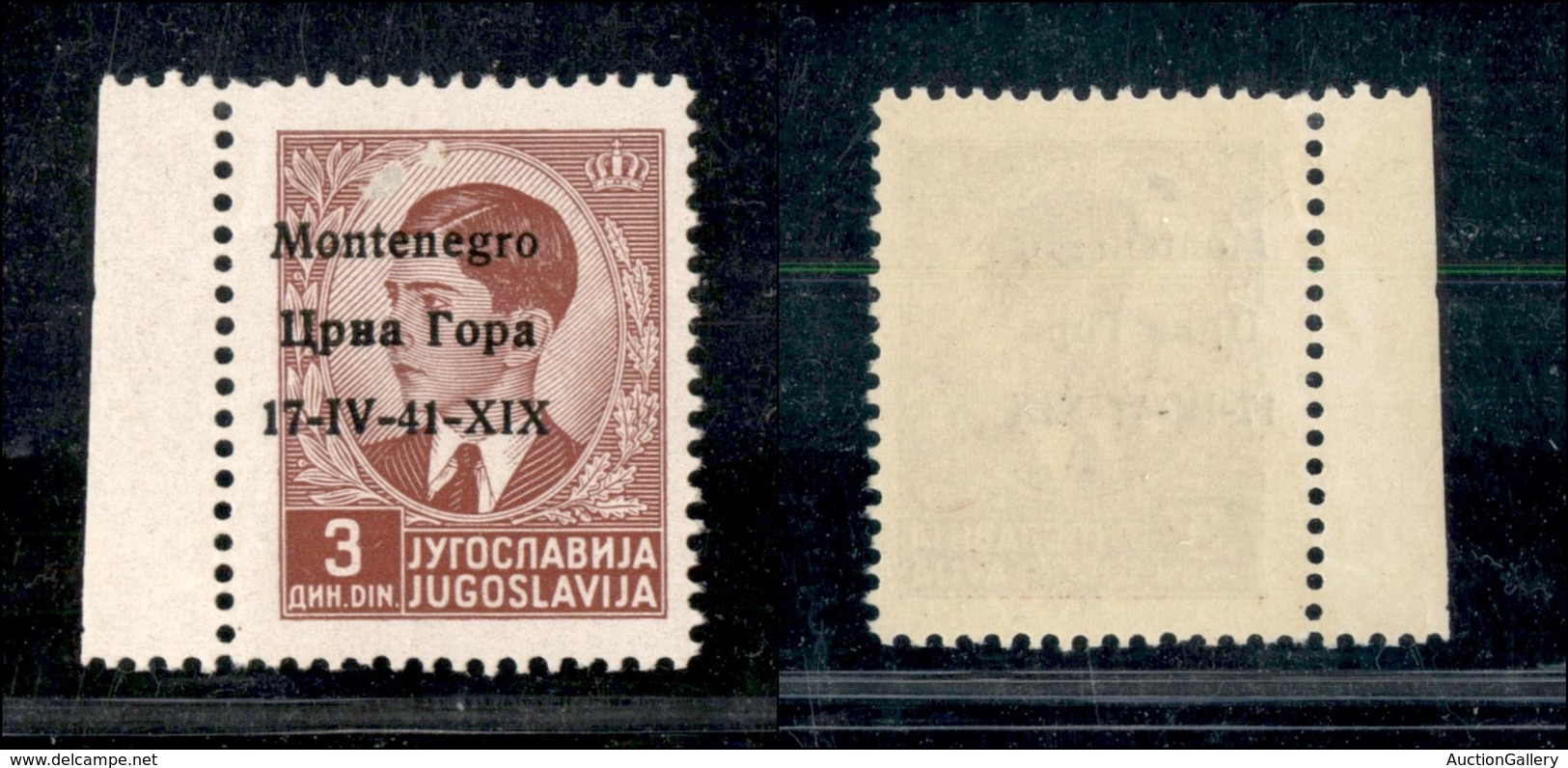 22278 OCCUPAZIONI - MONTENEGRO - 1941 - 3 Din Bruno Rosso (5i) - Soprastampa Spostata A Sinistra - Bordo Di Foglio - Gom - Autres & Non Classés