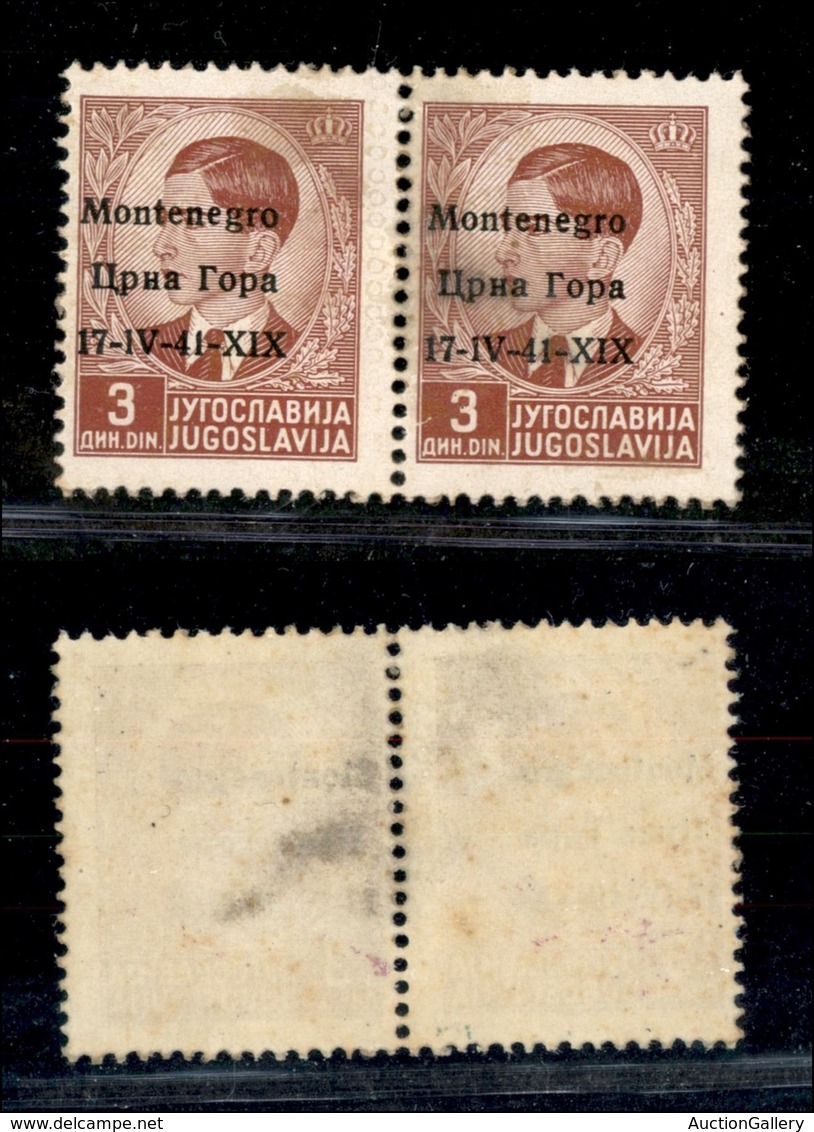 22280 OCCUPAZIONI - MONTENEGRO - 1941 – 3 Din (5pc) Con Errore 1V  E Soprastampa A Sinistra (non Catalogata) In Coppia – - Autres & Non Classés