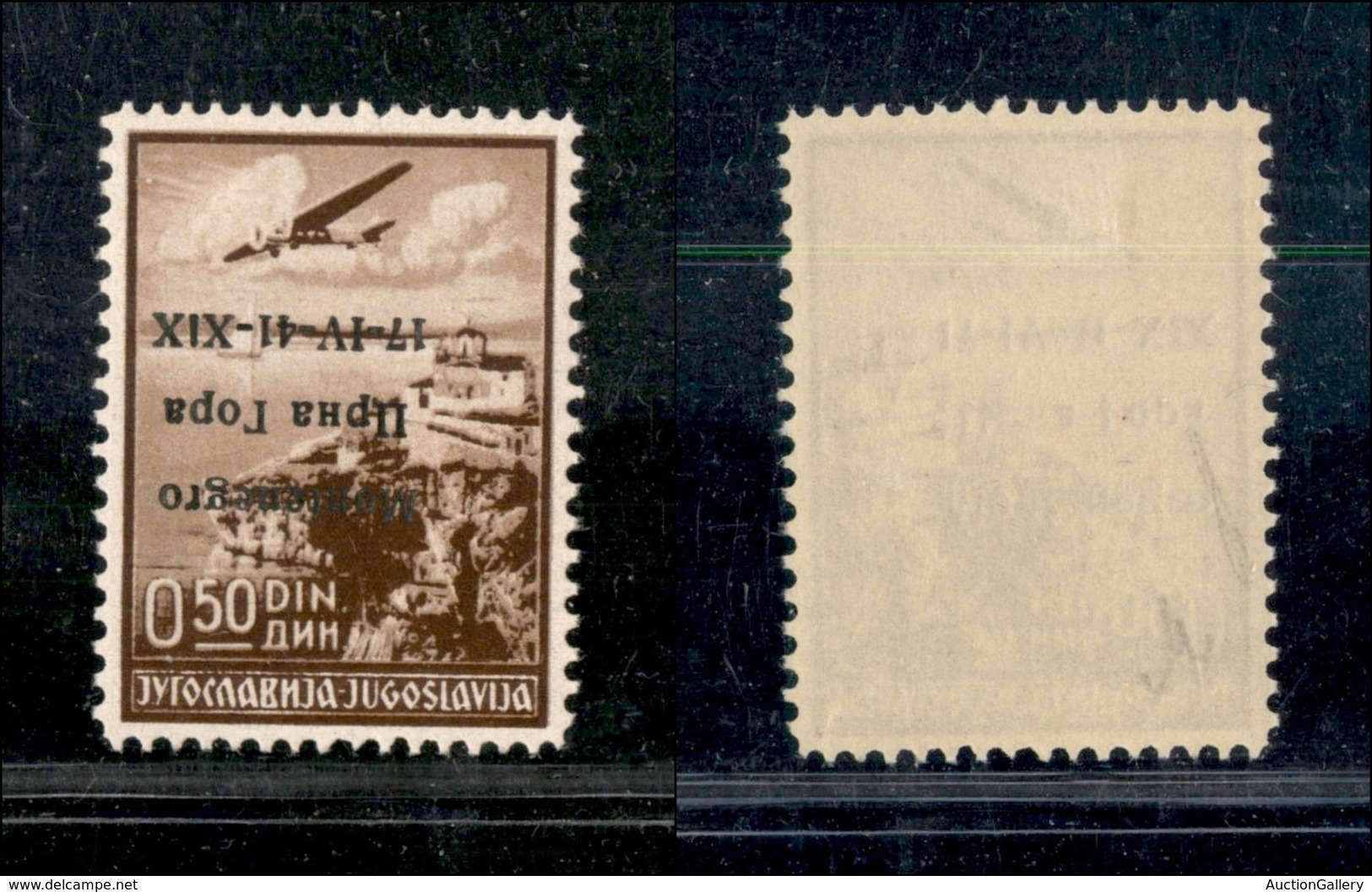 22317 OCCUPAZIONI - MONTENEGRO - 1941 - 50 Para Posta Aerea (1a) Soprastampa Capovolta - Nuovo Con Gomma (150) - Other & Unclassified