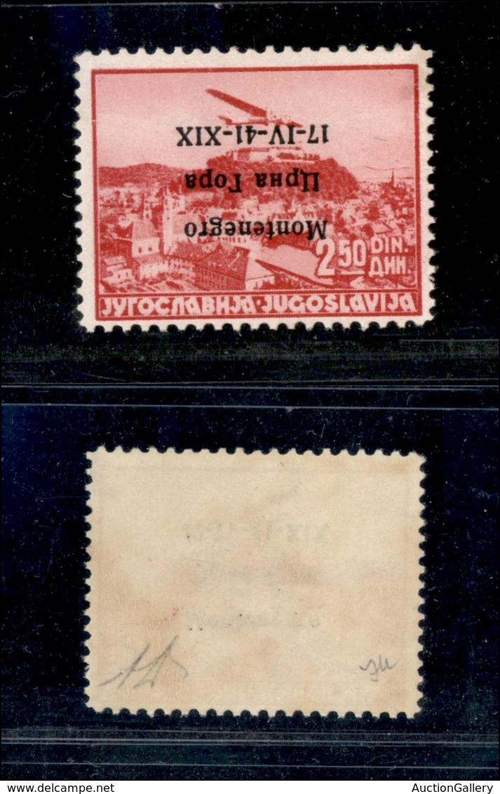 22320 OCCUPAZIONI - MONTENEGRO - 1941 - 2,50 Din Posta Aerea (4a) - Soprastampa Capovolta - Gomma Integra (375) - Autres & Non Classés