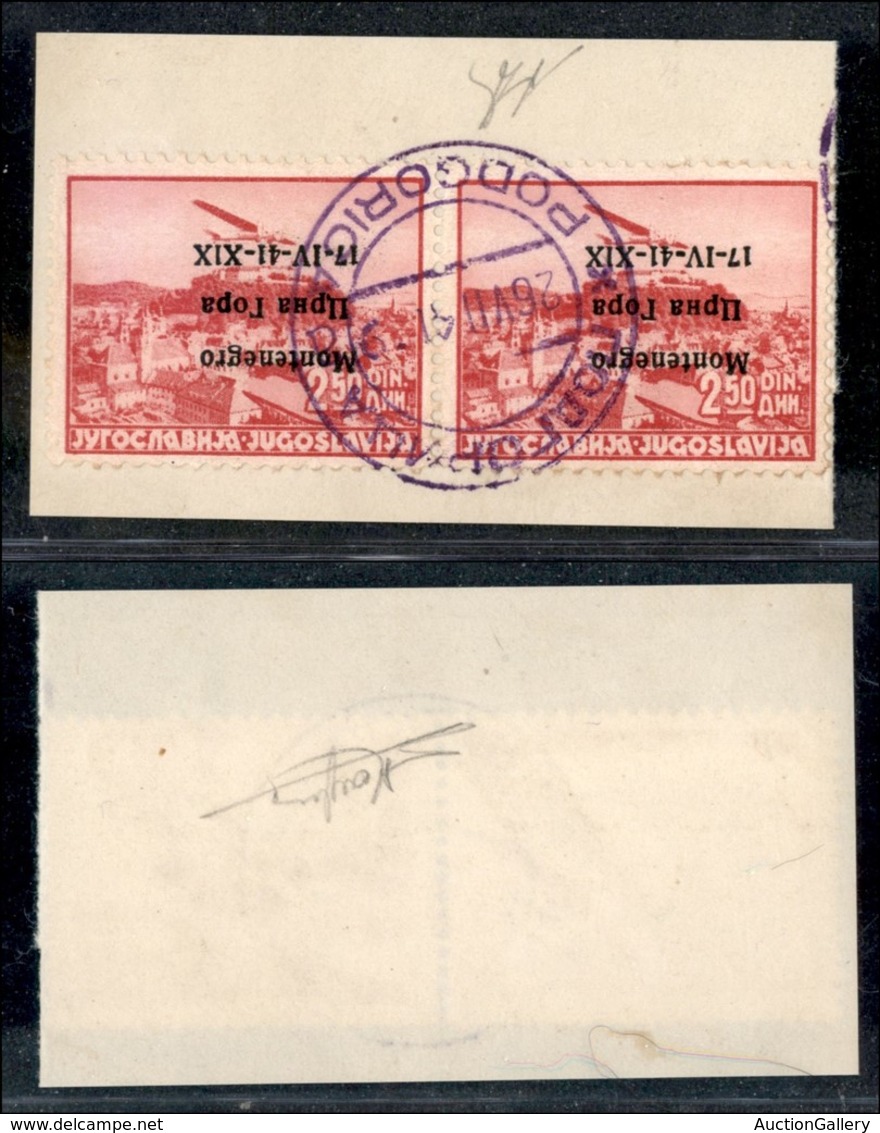 22324 OCCUPAZIONI - MONTENEGRO - 1941 – 2,50 Din (4a Errore G-X1X) Con Soprastampe Capovolte – Coppia Usata Su Frammento - Autres & Non Classés