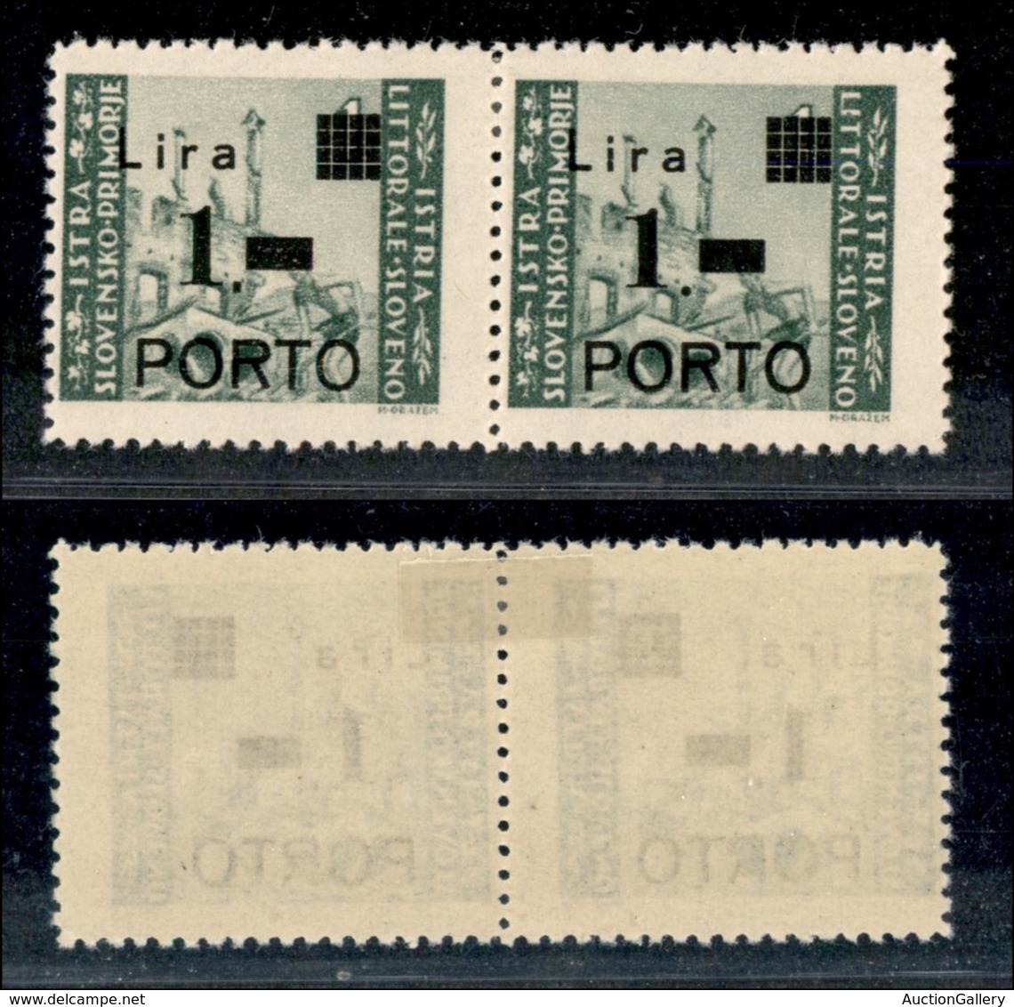 22406 OCCUPAZIONE JUGOSLAVA - ISTRIA E LITORALE SLOVENO - 1946 - Segnatasse - 1 Lira Su 1 (8+8a) - Coppia Orizzontale Co - Sonstige & Ohne Zuordnung