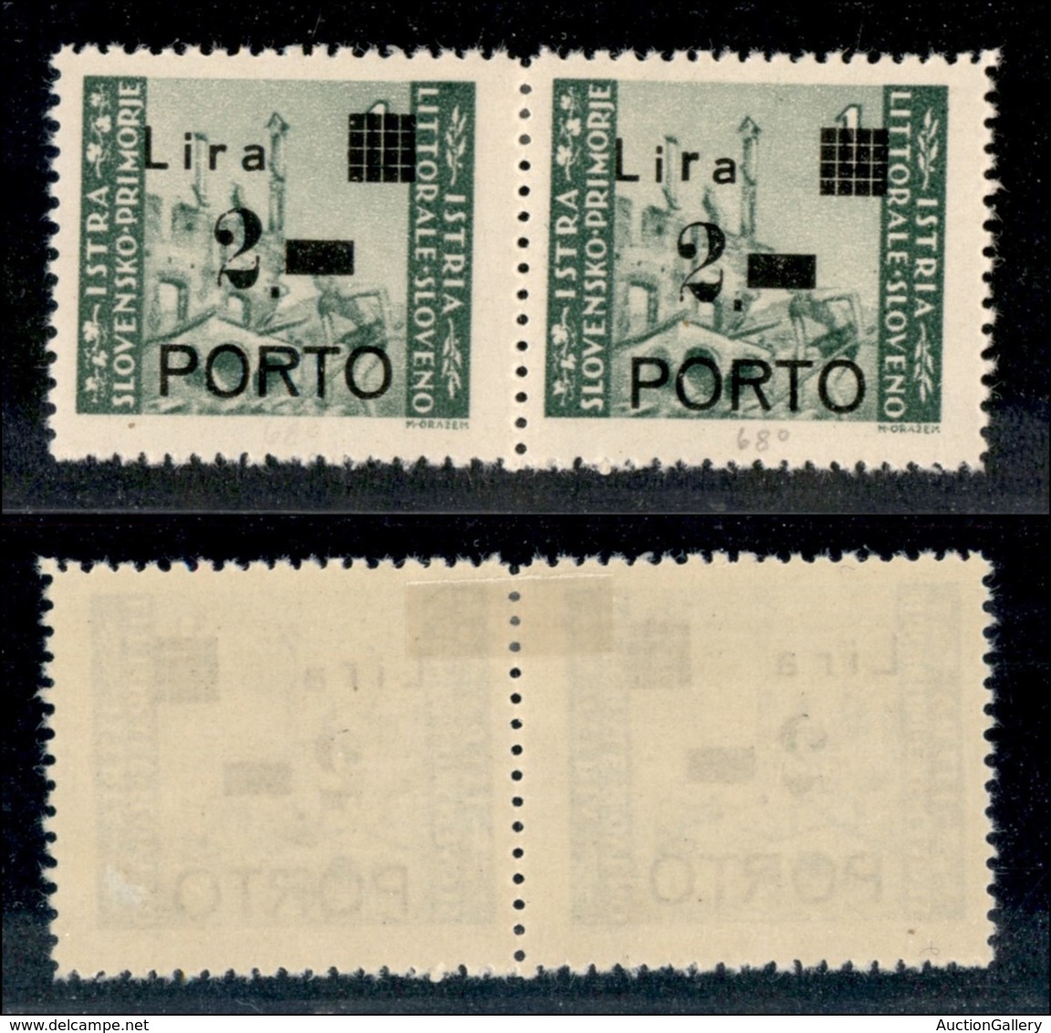 22409 OCCUPAZIONE JUGOSLAVA - ISTRIA E LITORALE SLOVENO - 1946 - Segnatasse - 2 Lire Su 1 (9+9d) - Coppia Con R Di Lira  - Andere & Zonder Classificatie