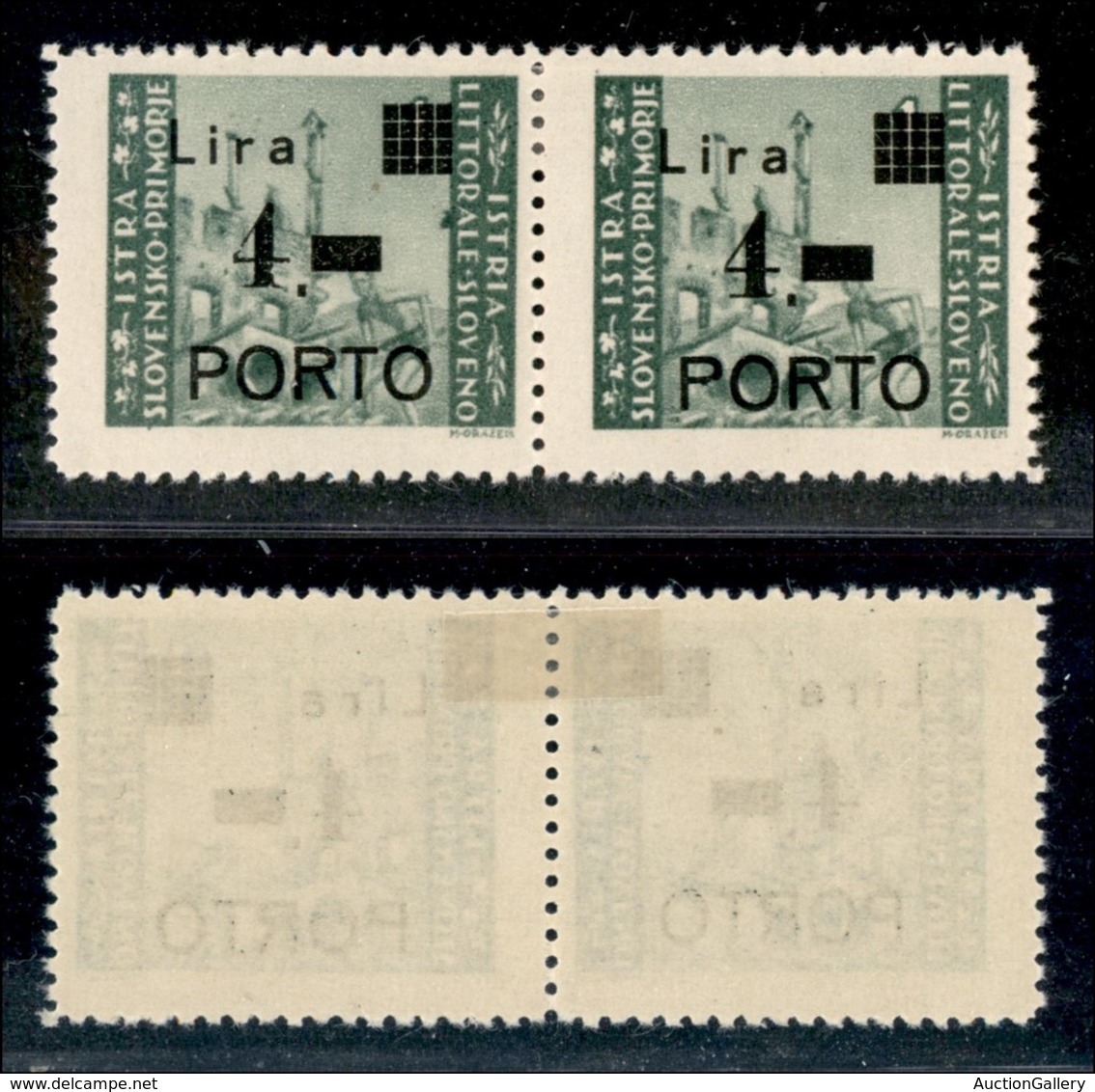 22413 OCCUPAZIONE JUGOSLAVA - ISTRIA E LITORALE SLOVENO - 1946 - Segnatasse - 4 Lire Su 1 (10+10c) - Coppia Con P Divers - Andere & Zonder Classificatie