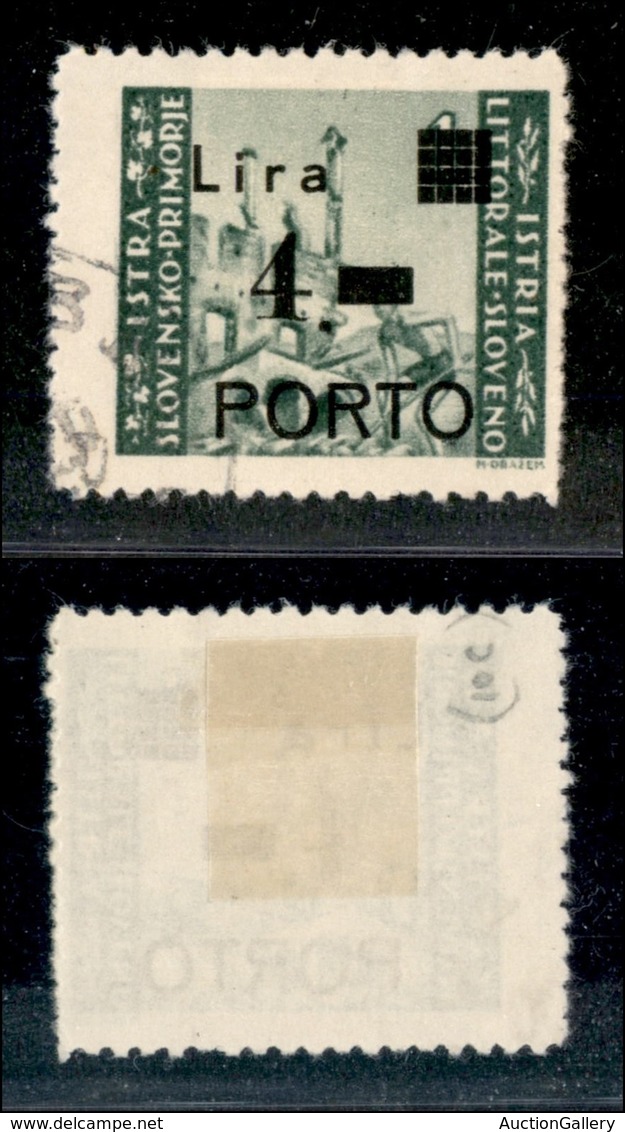 22416 OCCUPAZIONE JUGOSLAVA - ISTRIA E LITORALE SLOVENO - 1946 - Segnatasse - 4 Lire Su 1 (10c) Usato - P Stretta E Punt - Autres & Non Classés