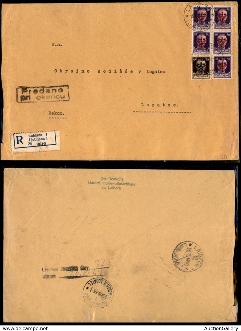 22438 OCCUPAZIONE TEDESCA - LUBIANA - Raccomandata Del 19.8.1944 Da Lubiana Per Logatec Affrancata Con 30 Cent (6) + Cin - Sonstige & Ohne Zuordnung