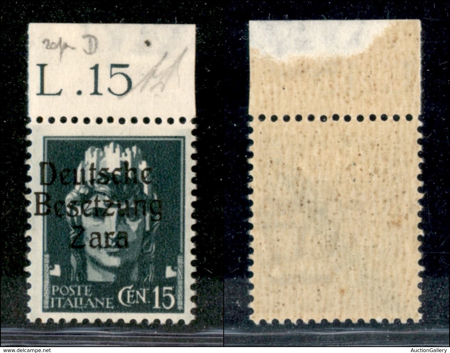 22453 OCCUPAZIONE TEDESCA - ZARA - 1943 – 15 Cent (3/III) Bordo Foglio – Gomma Originale – Diena (100) - Autres & Non Classés