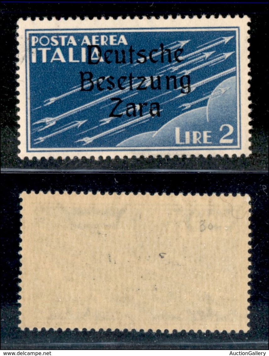 22537 OCCUPAZIONE TEDESCA - ZARA - 1943 - 2 Lire (6u-Aerea) - S Stretta (pos.30) - Gomma Integra (165) - Andere & Zonder Classificatie