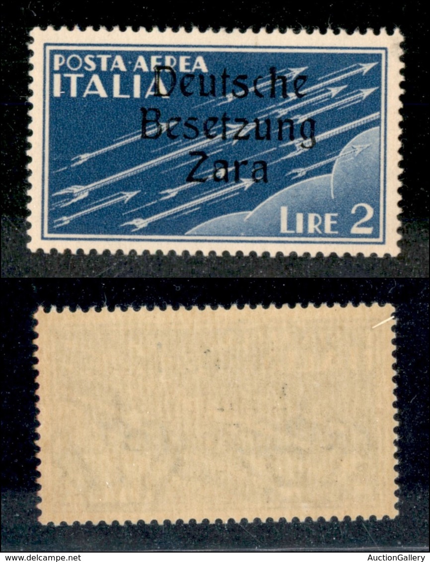 22539 OCCUPAZIONE TEDESCA - ZARA - 1943 - 2 Lire (6w-Aerea) - C + G Strette (pos.34) - Gomma Integra (165) - Sonstige & Ohne Zuordnung