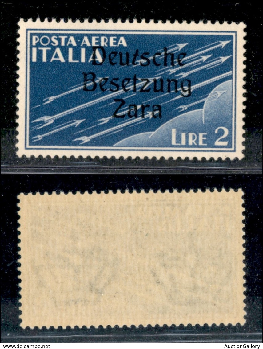 22541 OCCUPAZIONE TEDESCA - ZARA - 1943 - 2 Lire (6za-Aerea) - T Inclinato (pos.21) - Gomma Integra (240) - Sonstige & Ohne Zuordnung