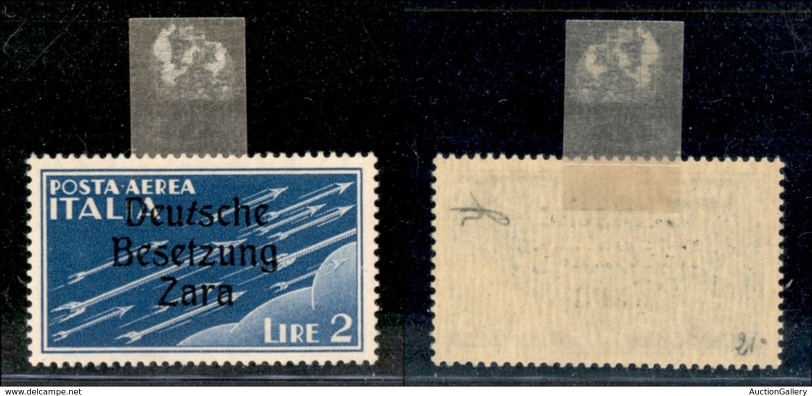 22542 OCCUPAZIONE TEDESCA - ZARA - 1943 - 2 Lire (6za-Aerea) - T Inclinato (pos.21) - Gomma Originale Con Prima Linguell - Sonstige & Ohne Zuordnung