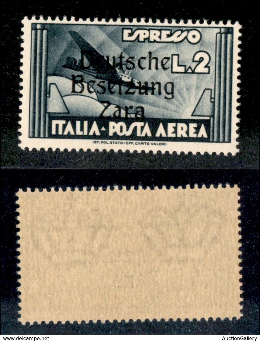 22546 OCCUPAZIONE TEDESCA - ZARA - 1943 - 2 Lire Aeroespresso (9m-Aerea) - Prima A Stretta (pos.2) - Gomma Integra (165) - Sonstige & Ohne Zuordnung