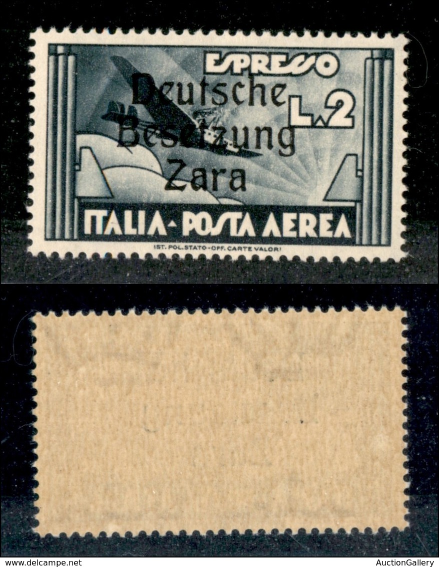 22548 OCCUPAZIONE TEDESCA - ZARA - 1943 - 2 Lire Aeroespresso (9o-Aerea) - C Stretta (pos.11) - Gomma Integra (165) - Autres & Non Classés