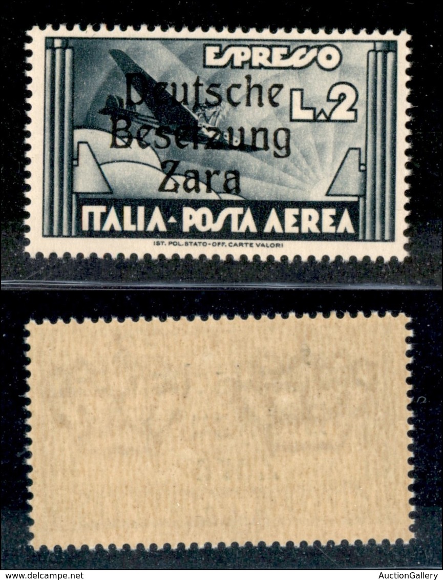 22549 OCCUPAZIONE TEDESCA - ZARA - 1943 - 2 Lire Aeroespresso (9q-Aerea) - Z Con Ricciolo (pos.16) - Gomma Integra (165) - Autres & Non Classés