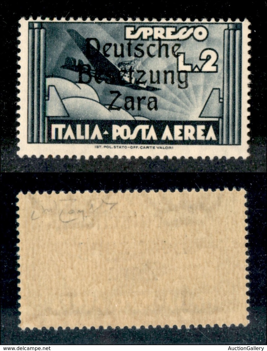 22550 OCCUPAZIONE TEDESCA - ZARA - 1943 - 2 Lire Aeroespresso (9s-Aerea) - T Corta (pos.20) - Gomma Integra (165) - Sonstige & Ohne Zuordnung