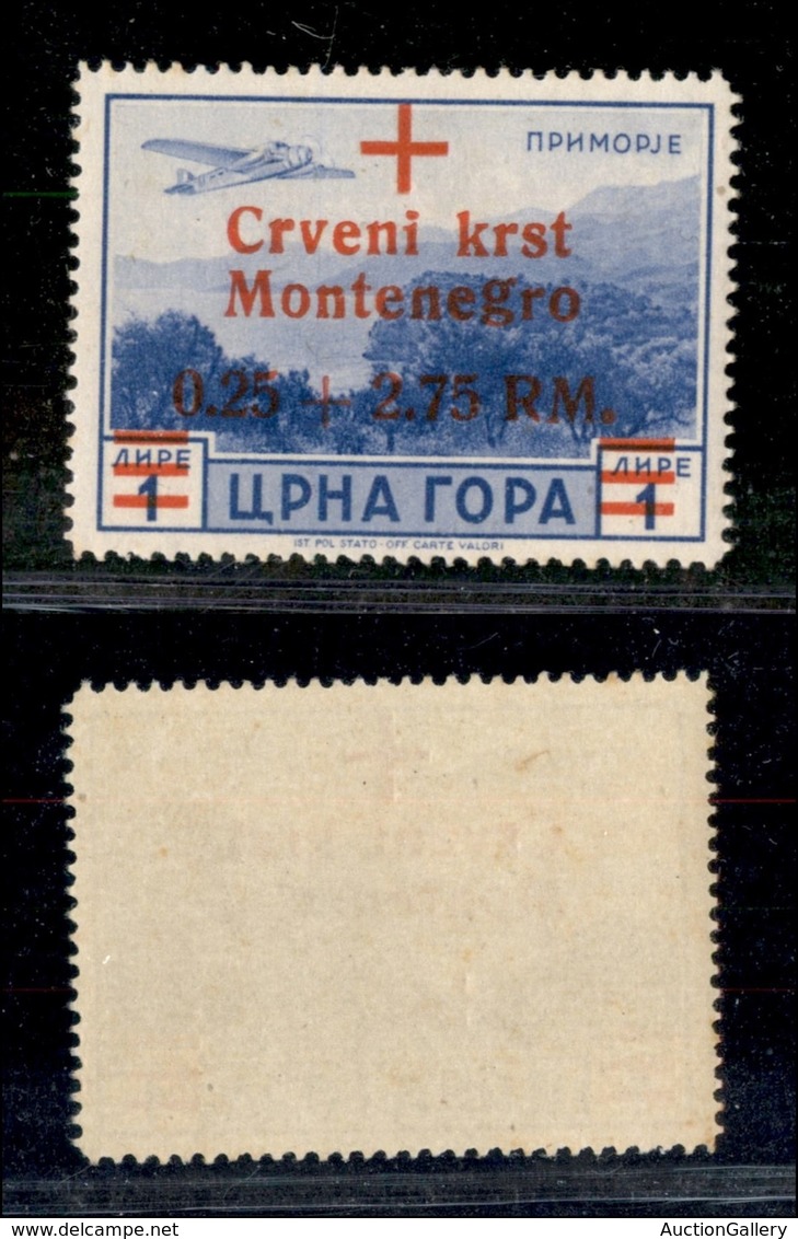 22584 OCCUPAZIONE TEDESCA - MONTENEGRO - 1944 - 0,25 + 2,75 RM Su 1 Lira (10-Aerea) - Gomma Integra (80) - Autres & Non Classés